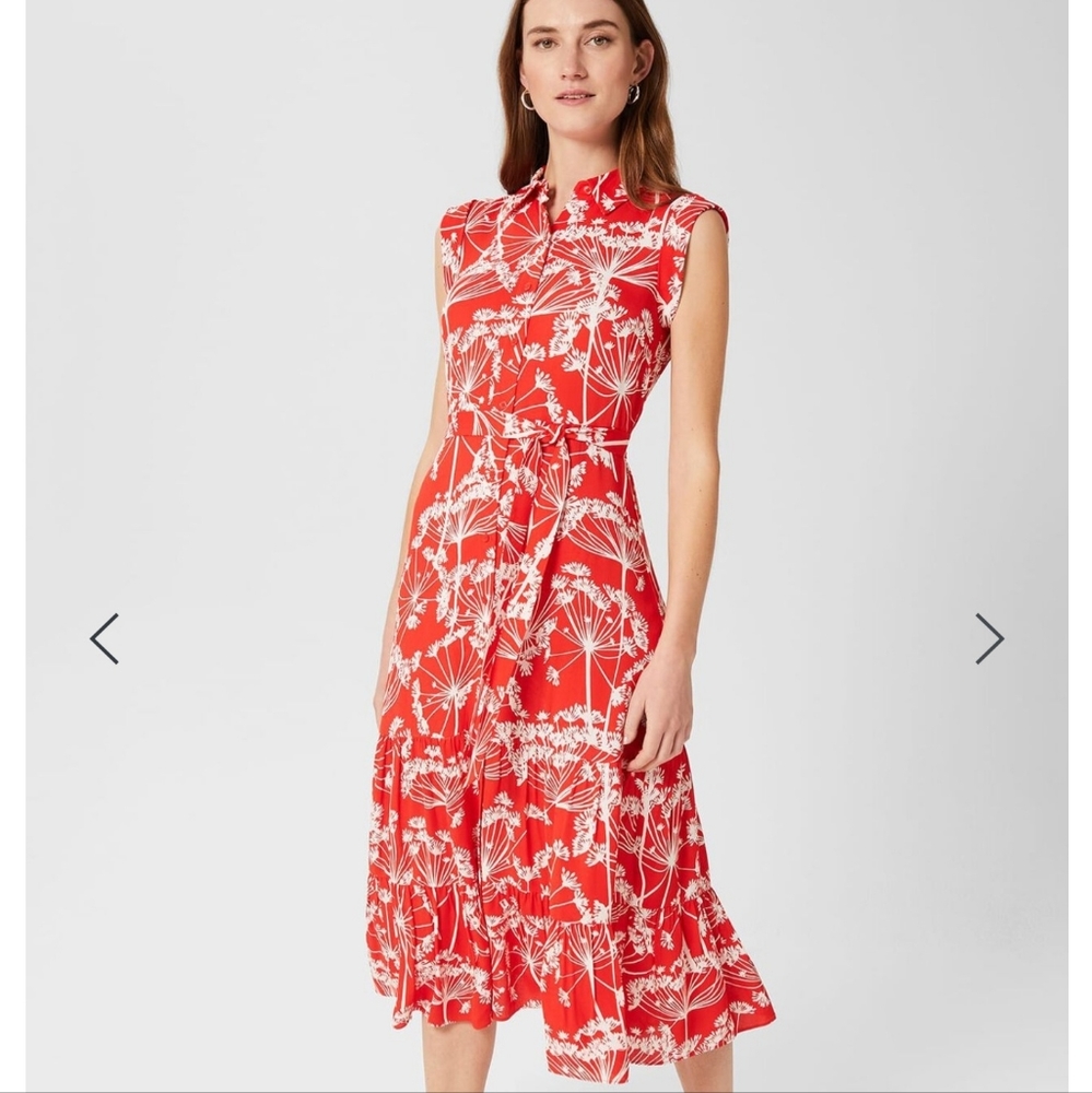 Esme Dress in Coral Red & Ivory by Hobbs